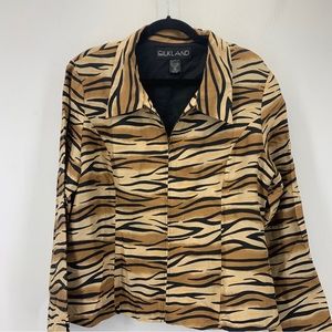 Silkland Women 16 Jacket Silk Animal Print Full Zip Acetate Lining Vintage Artsy